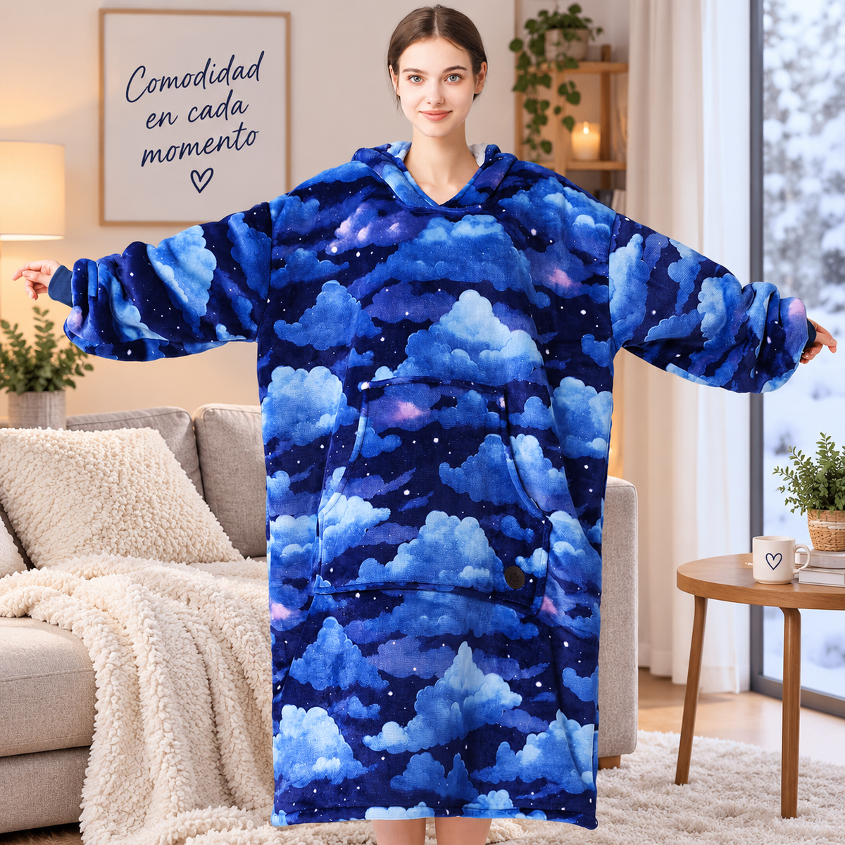THREE POODLE Wearable Blanket Hoodie Oversized Sherpa Sweatshirt Blanket